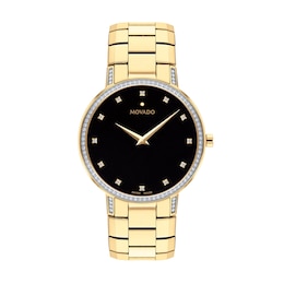 Men's Movado Faceto™ Diamond Accent Gold-Tone PVD Watch with Black Dial (Model: 0607483)