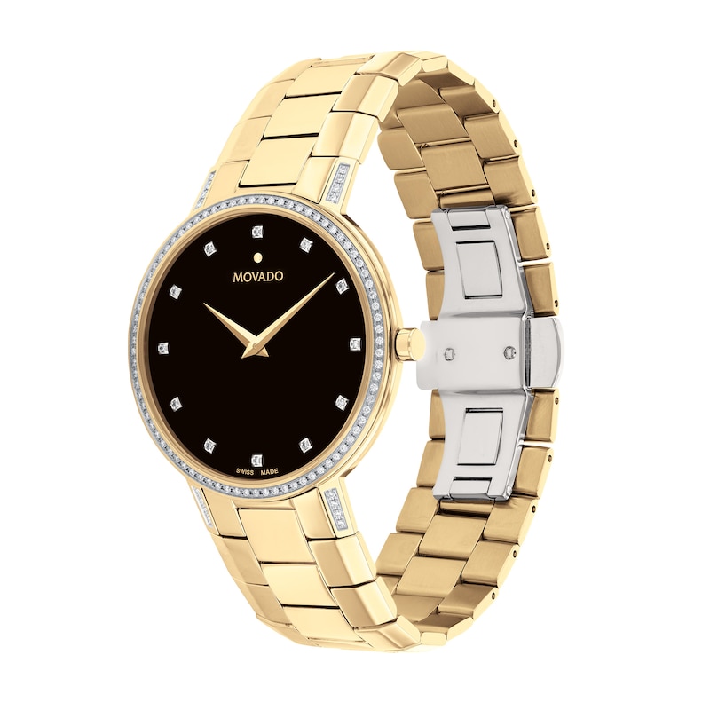 Men's Movado Faceto™ Diamond Accent Gold-Tone PVD Watch with Black Dial (Model: 0607483)