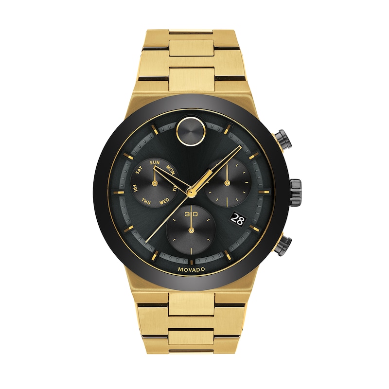 Men's Movado Bold® Fusion Gold-Tone IP and Black Ceramic Chronograph Watch with Black Dial (Model: 3600731)
