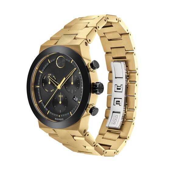 Men's Movado BoldÂ® Fusion Gold-Tone IP and Black Ceramic Chronograph Watch with Black Dial (Model: 3600731)