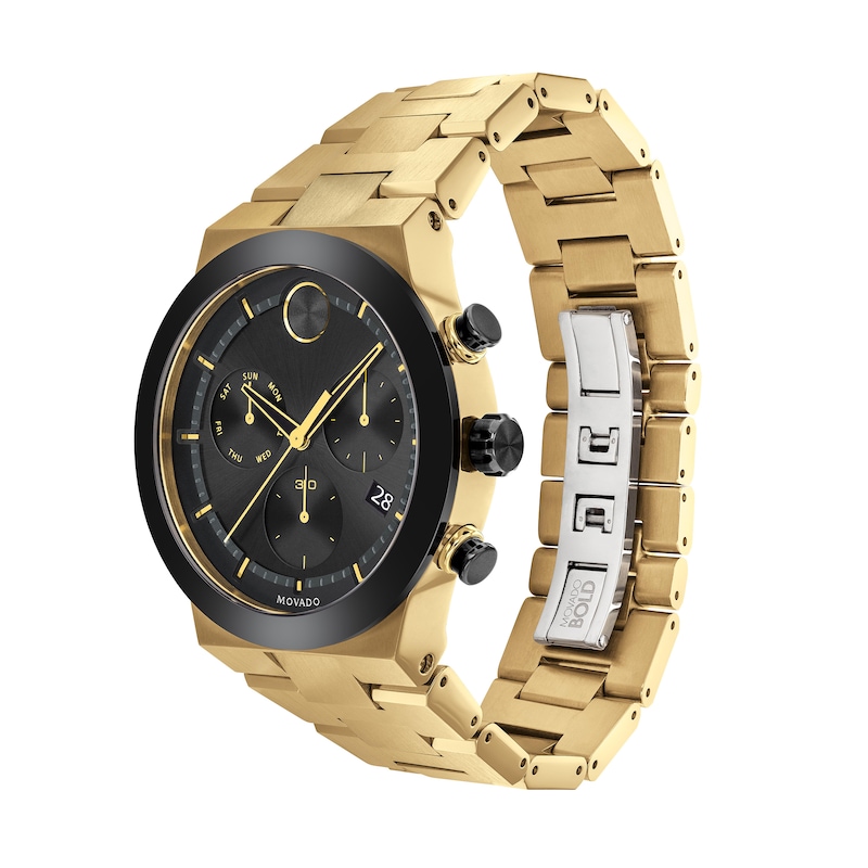 Men's Movado Bold® Fusion Gold-Tone IP and Black Ceramic Chronograph Watch with Black Dial (Model: 3600731)