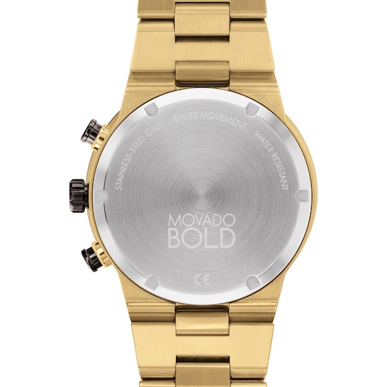Men's Movado BoldÂ® Fusion Gold-Tone IP and Black Ceramic Chronograph Watch with Black Dial (Model: 3600731)