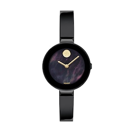 Ladies' Movado Bold® Bangle Champagne Crystal Accent Black IP Watch with Black Mother-of Pearl Dial (Model: 3600775)