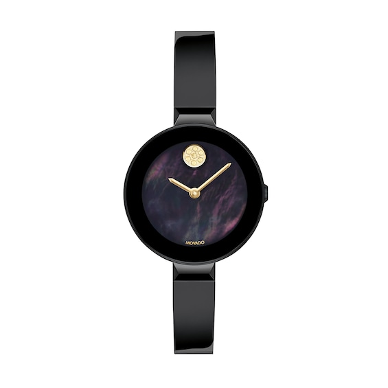 Ladies' Movado BoldÂ® Bangle Champagne Crystal Accent Black IP Watch with Black Mother-of Pearl Dial (Model: 3600775)