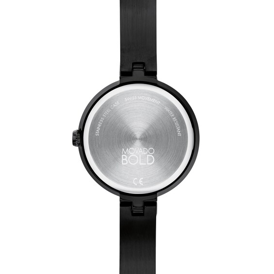 Ladies' Movado BoldÂ® Bangle Champagne Crystal Accent Black IP Watch with Black Mother-of Pearl Dial (Model: 3600775)