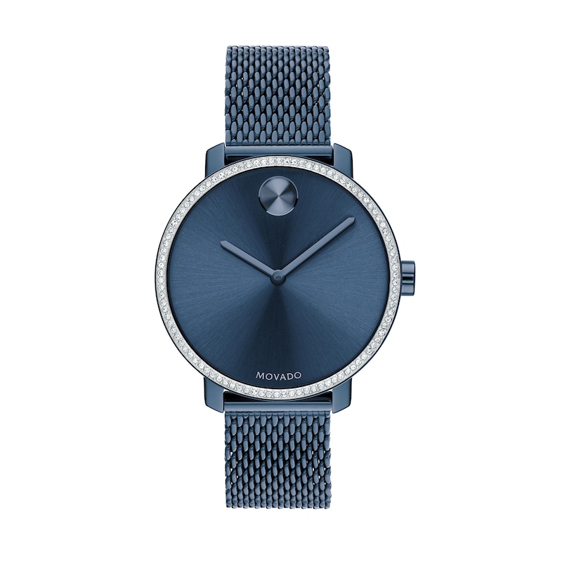 Main Image 1 of Ladies' Movado Bold® Shimmer Crystal Accent Blue IP Mesh Watch with a Blue Dial (Model: 3600780)