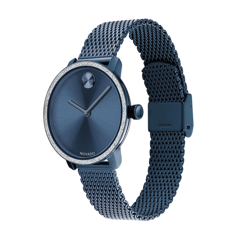Main Image 2 of Ladies' Movado Bold® Shimmer Crystal Accent Blue IP Mesh Watch with a Blue Dial (Model: 3600780)
