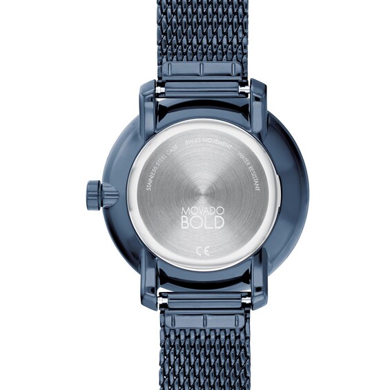 Ladies' Movado BoldÂ® Shimmer Crystal Accent Blue IP Mesh Watch with a Blue Dial (Model: 3600780)