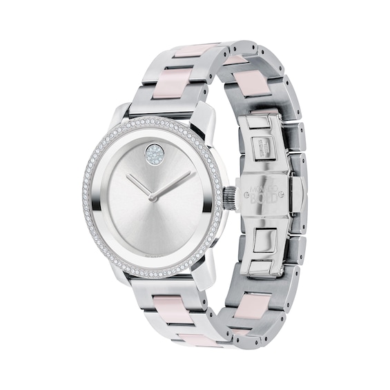 Ladies' Movado BoldÂ® Ceramic Crystal Accent Two-Tone Watch with Silver-Tone Dial (Model: 3600784)