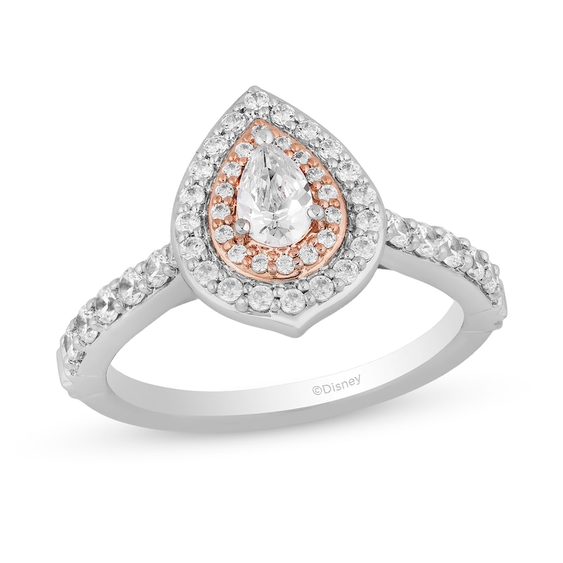 Main Image 1 of Enchanted Disney Moana 1 CT. T.W. Pear-Shaped Diamond Double Frame Engagement Ring in 14K Two-Tone Gold