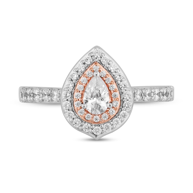 Main Image 4 of Enchanted Disney Moana 1 CT. T.W. Pear-Shaped Diamond Double Frame Engagement Ring in 14K Two-Tone Gold