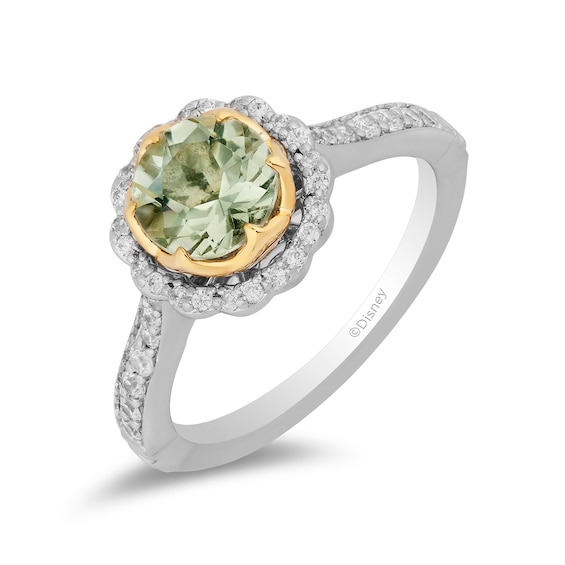 Enchanted Disney Tiana 7.0mm Green Quartz and 1/3 CT. T.w. Diamond Scallop Frame Engagement Ring in 14K Two-Tone Gold