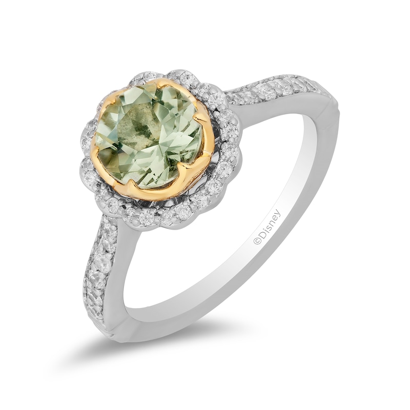 Enchanted Disney Tiana 7.0mm Green Quartz and 1/3 CT. T.W. Diamond Scallop Frame Engagement Ring in 14K Two-Tone Gold