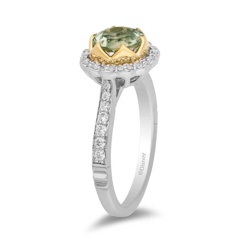 Enchanted Disney Tiana 7.0mm Green Quartz and 1/3 CT. T.W. Diamond Scallop Frame Engagement Ring in 14K Two-Tone Gold