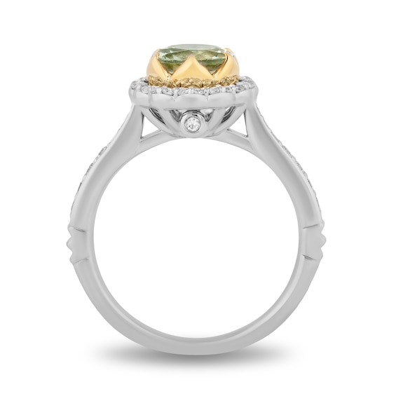Enchanted Disney Tiana 7.0mm Green Quartz and 1/3 CT. T.w. Diamond Scallop Frame Engagement Ring in 14K Two-Tone Gold