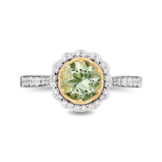 Enchanted Disney Tiana 7.0mm Green Quartz and 1/3 CT. T.w. Diamond Scallop Frame Engagement Ring in 14K Two-Tone Gold