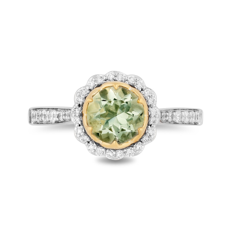 Enchanted Disney Tiana 7.0mm Green Quartz and 1/3 CT. T.W. Diamond Scallop Frame Engagement Ring in 14K Two-Tone Gold