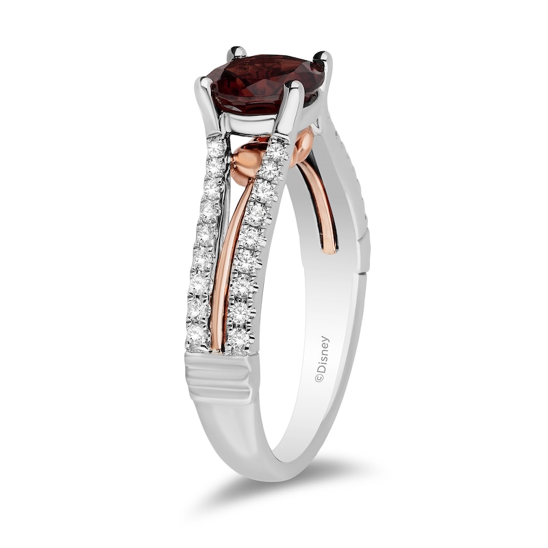 Enchanted Disney Snow White 7.0mm Garnet and 1/4 CT. T.W. Diamond Split Shank Engagement Ring in 14K Two-Tone Gold