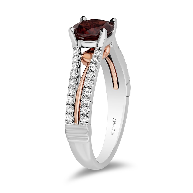 Main Image 2 of Enchanted Disney Snow White 7.0mm Garnet and 1/4 CT. T.W. Diamond Split Shank Engagement Ring in 14K Two-Tone Gold