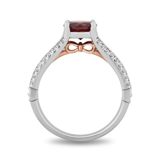 Enchanted Disney Snow White 7.0mm Garnet and 1/4 CT. T.w. Diamond Split Shank Engagement Ring in 14K Two-Tone Gold
