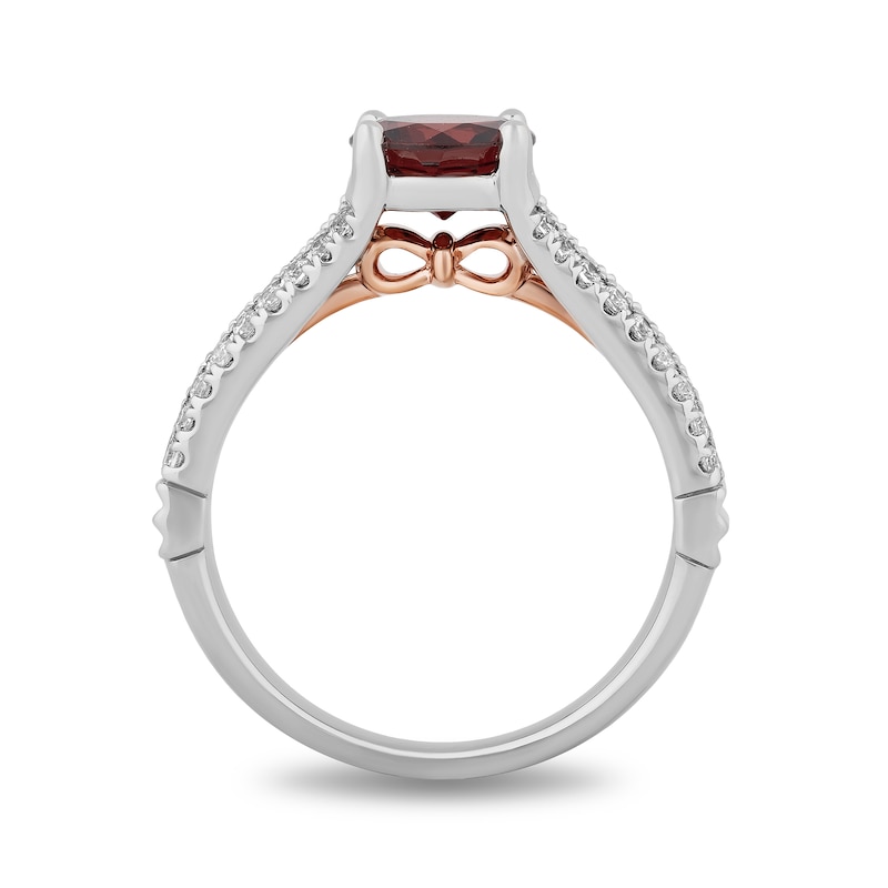 Main Image 3 of Enchanted Disney Snow White 7.0mm Garnet and 1/4 CT. T.W. Diamond Split Shank Engagement Ring in 14K Two-Tone Gold