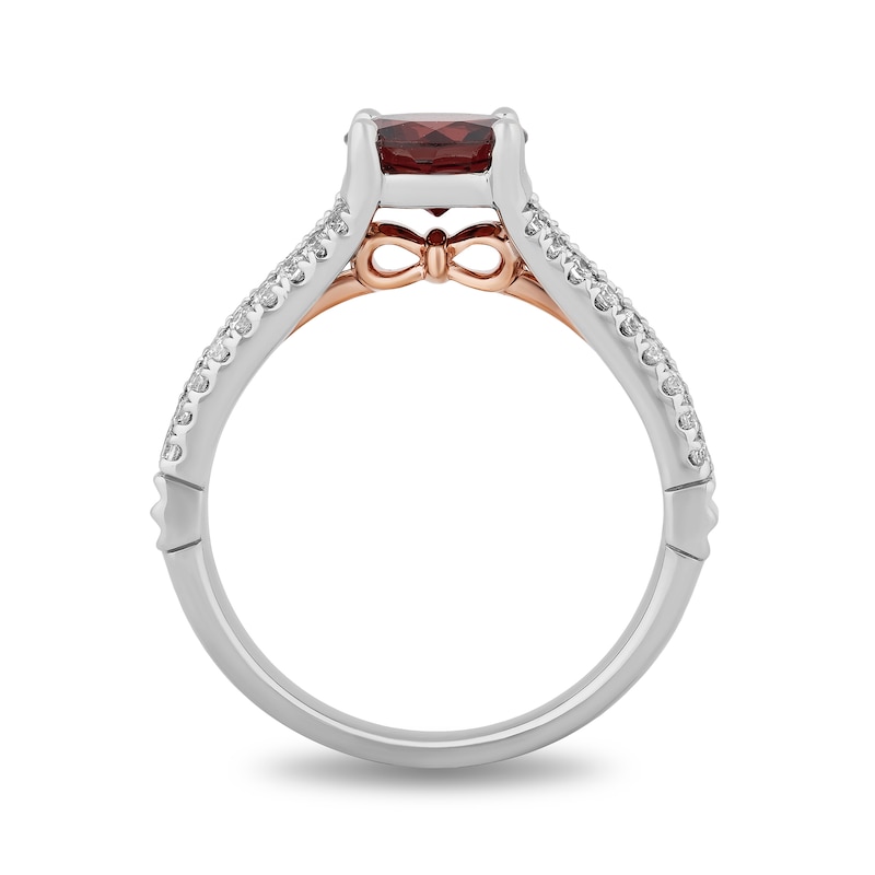 Enchanted Disney Snow White 7.0mm Garnet and 1/4 CT. T.W. Diamond Split Shank Engagement Ring in 14K Two-Tone Gold