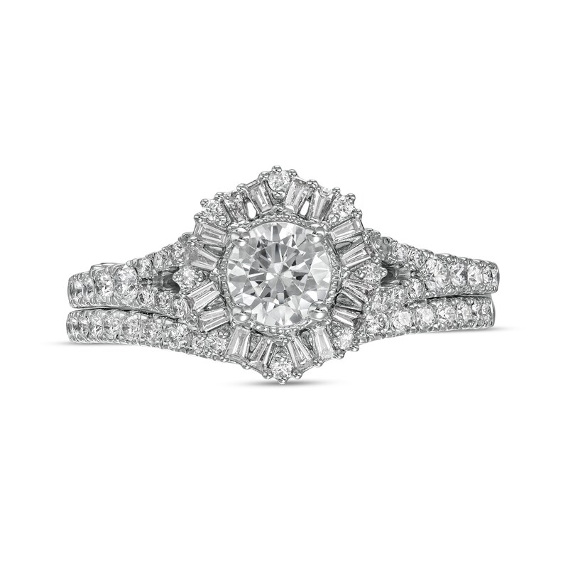 Main Image 4 of Marilyn Monroe™ Collection 1 CT. T.W. Diamond Frame Vintage-Style Split Shank Bridal Set in 14K White Gold