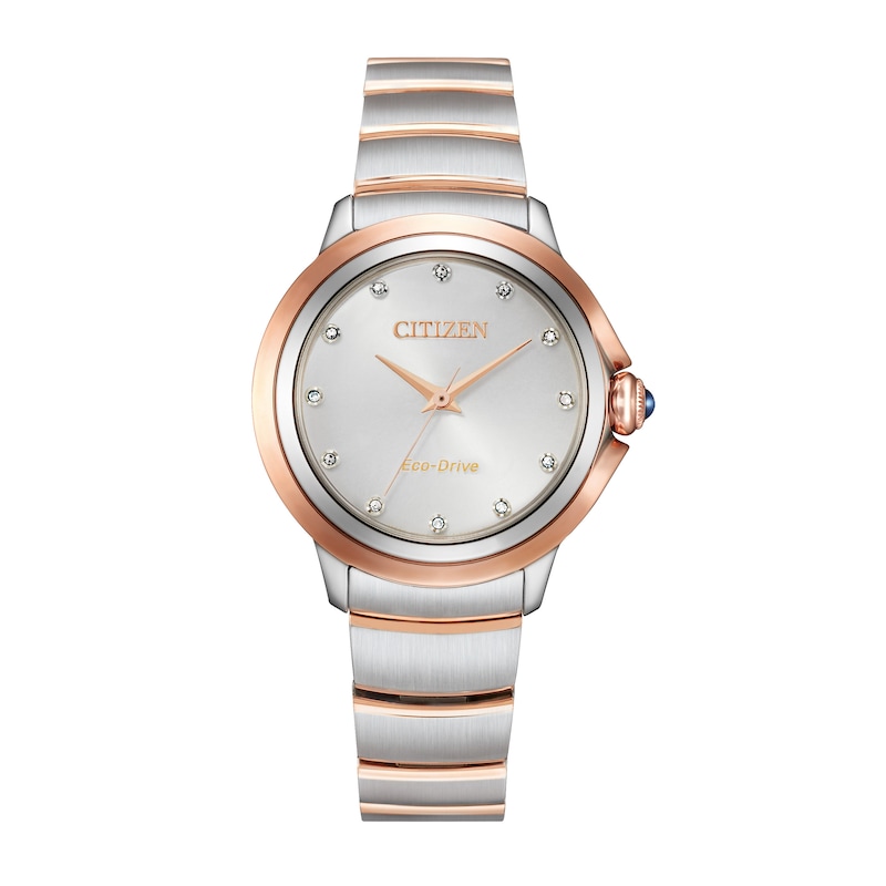 Main Image 1 of Ladies' Citizen Eco-Drive® Ceci Diamond Accent Two-Tone Watch with Silver-Tone Dial (Model: EM0956-54A)