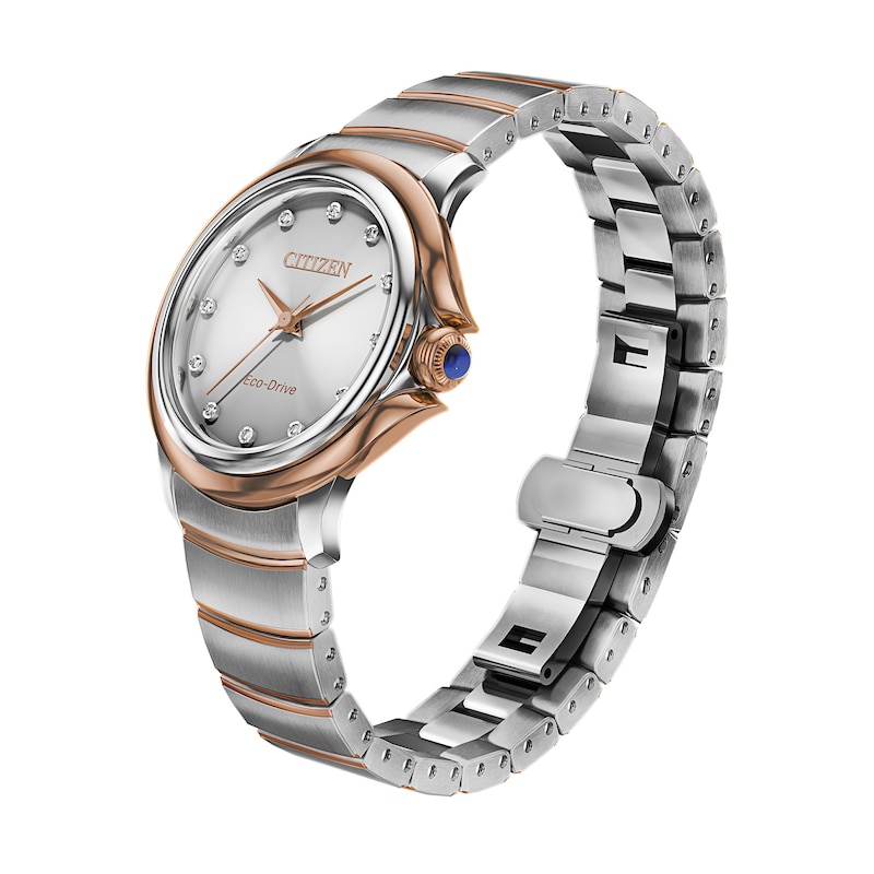 Main Image 4 of Ladies' Citizen Eco-Drive® Ceci Diamond Accent Two-Tone Watch with Silver-Tone Dial (Model: EM0956-54A)