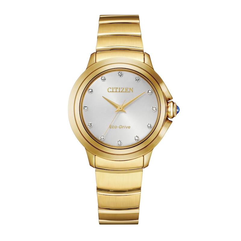 Main Image 1 of Ladies' Citizen Eco-Drive® Ceci Diamond Accent Gold-Tone Watch with Silver-Tone Dial (Model: EM0952-55A)