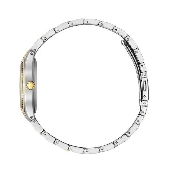 Ladies' Citizen Eco-Drive® Silhouette Crystal Accent Two-Tone Watch with Blue Dial (Model: Fe1234-50L)