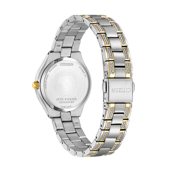 Ladies' Citizen Eco-Drive® Silhouette Crystal Accent Two-Tone Watch with Blue Dial (Model: Fe1234-50L)