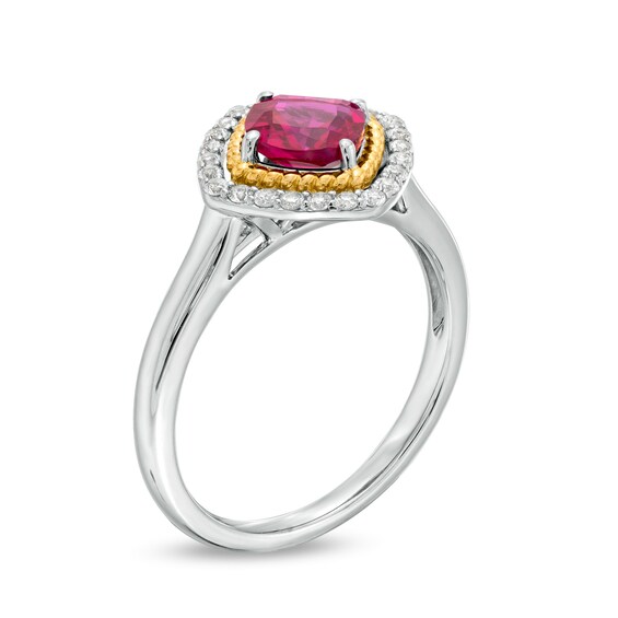Lab-Created Ruby and White Lab-Created Sapphire Pendant, Ring and Earrings in Sterling Silver and 14K Gold Over Silver