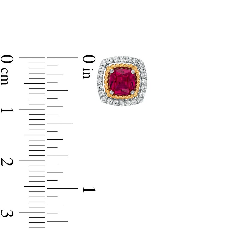 Main Image 4 of Lab-Created Ruby and White Lab-Created Sapphire Pendant, Ring and Earrings in Sterling Silver and 14K Gold Over Silver