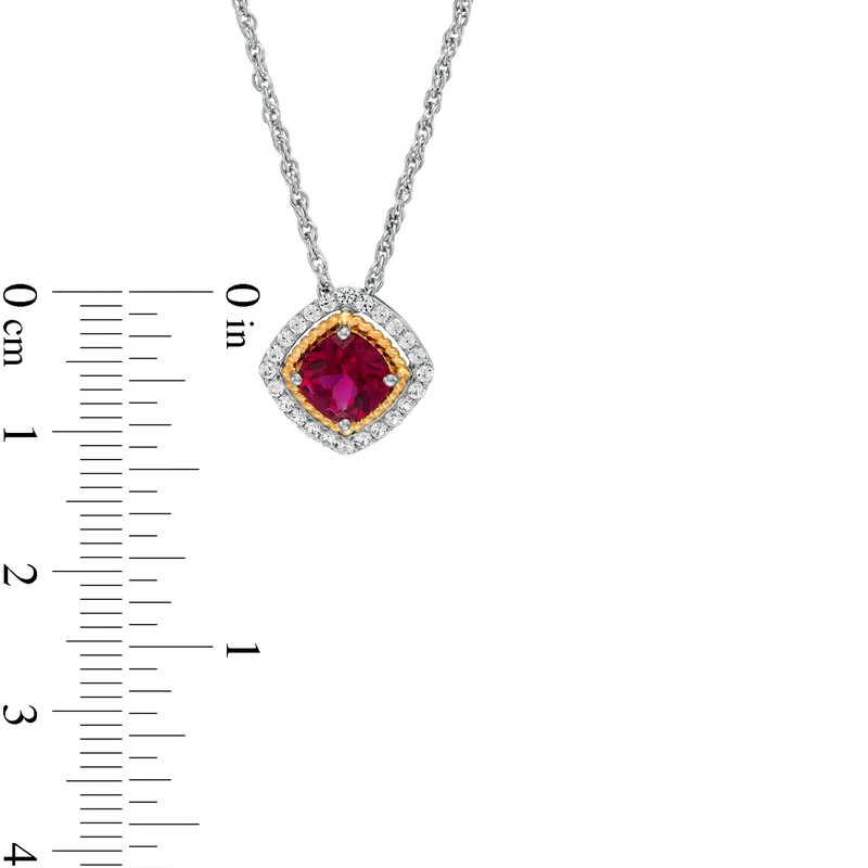Main Image 5 of Lab-Created Ruby and White Lab-Created Sapphire Pendant, Ring and Earrings in Sterling Silver and 14K Gold Over Silver