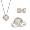 Thumbnail Image 1 of Lab-Created Opal and White Lab-Created Sapphire Pendant, Ring and Earrings in Sterling Silver and 14K Gold Over Silver
