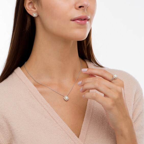 Lab-Created Opal and White Lab-Created Sapphire Pendant, Ring and Earrings in Sterling Silver and 14K Gold Over Silver