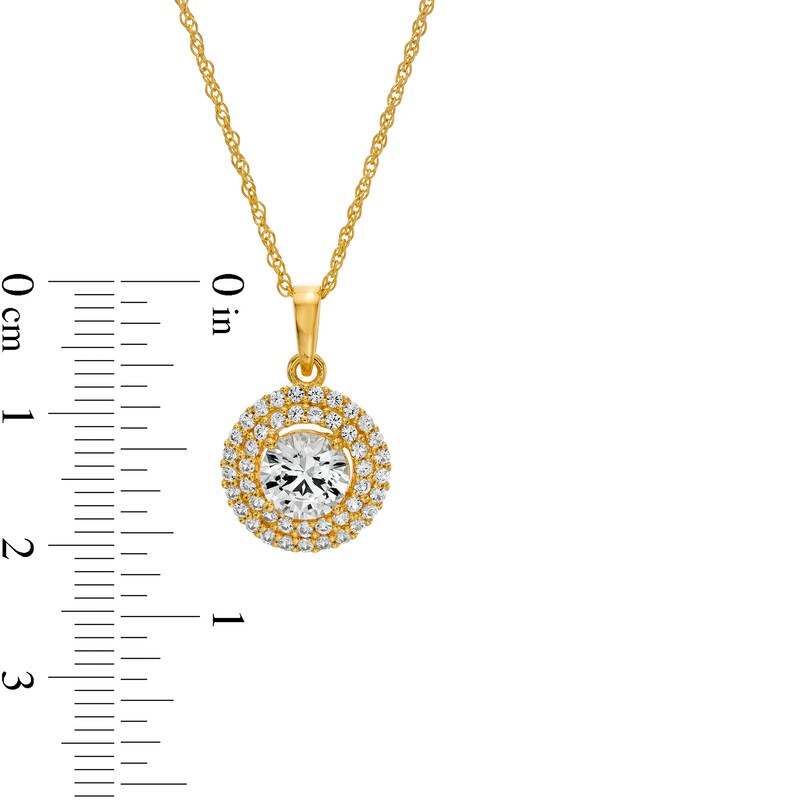 Main Image 3 of White Lab-Created Sapphire Tiered Double Frame Drop Pendant and Stud Earrings Set in 18K Gold Over Silver