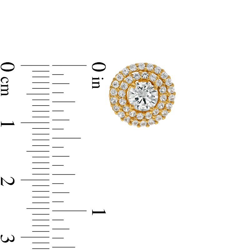 Main Image 4 of White Lab-Created Sapphire Tiered Double Frame Drop Pendant and Stud Earrings Set in 18K Gold Over Silver