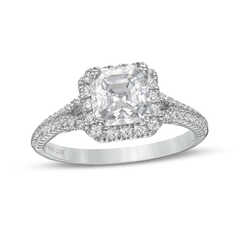 Main Image 1 of Vera Wang Love Collection 1-1/2 CT. T.W. Certified Asscher-Cut Diamond Frame Engagement Ring in 14K White Gold (I/SI2)