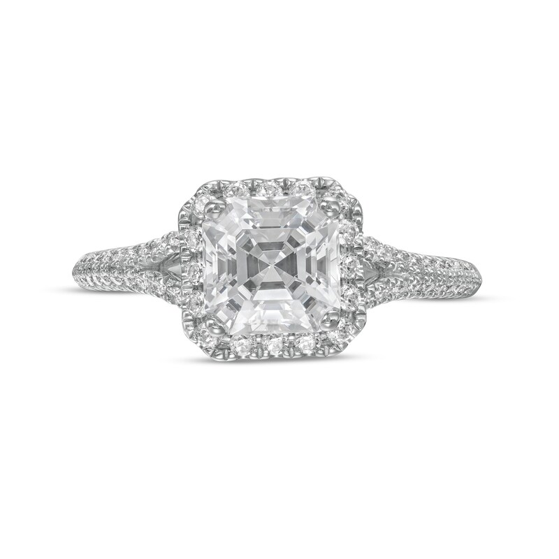 Main Image 3 of Vera Wang Love Collection 1-1/2 CT. T.W. Certified Asscher-Cut Diamond Frame Engagement Ring in 14K White Gold (I/SI2)
