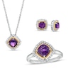 Thumbnail Image 1 of Amethyst and White Lab-Created Sapphire Pendant, Ring and Earrings Set in Sterling Silver and 14K Gold Over Silver