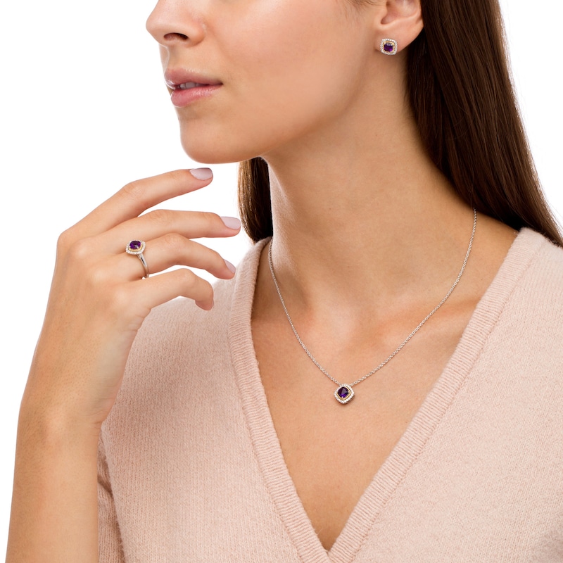 Main Image 2 of Amethyst and White Lab-Created Sapphire Pendant, Ring and Earrings Set in Sterling Silver and 14K Gold Over Silver