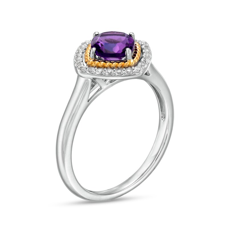 Main Image 3 of Amethyst and White Lab-Created Sapphire Pendant, Ring and Earrings Set in Sterling Silver and 14K Gold Over Silver