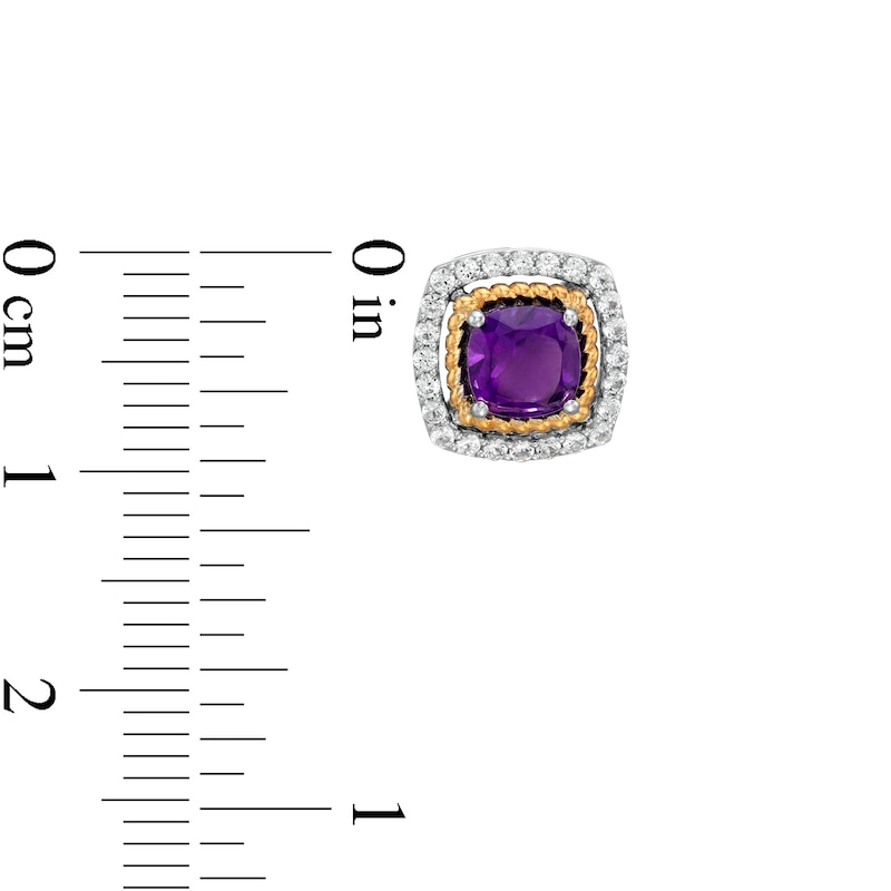 Main Image 4 of Amethyst and White Lab-Created Sapphire Pendant, Ring and Earrings Set in Sterling Silver and 14K Gold Over Silver