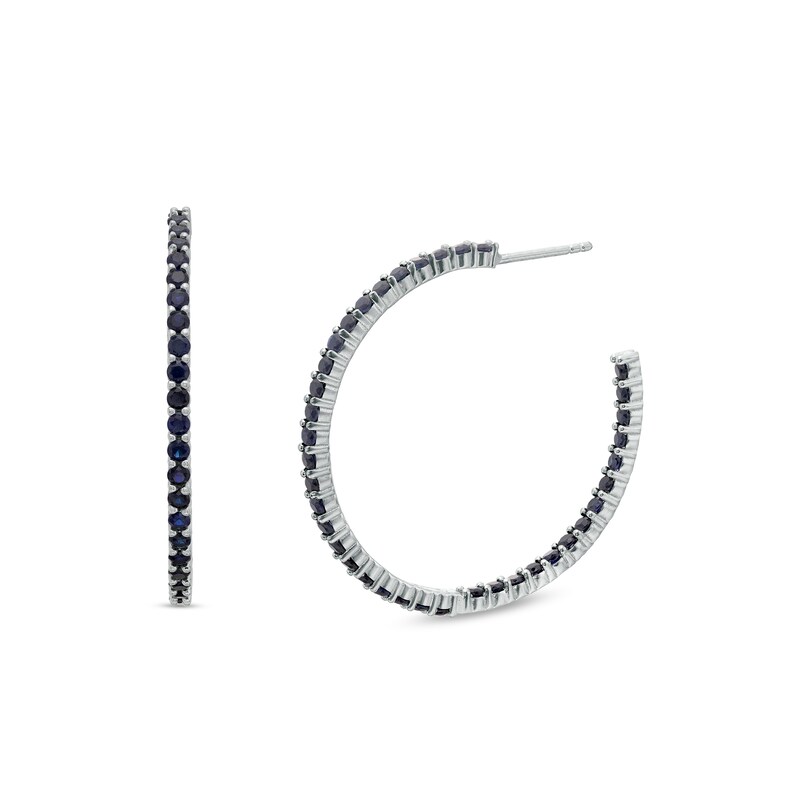 Main Image 1 of Blue Lab-Created Sapphire Inside-Out J-Hoop Earrings in Sterling Silver