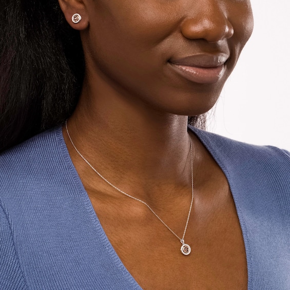 1/2 CT. T.w. Champagne Diamond Frame Pendant and Stud Earrings Set in Sterling Silver and 10K Rose Gold