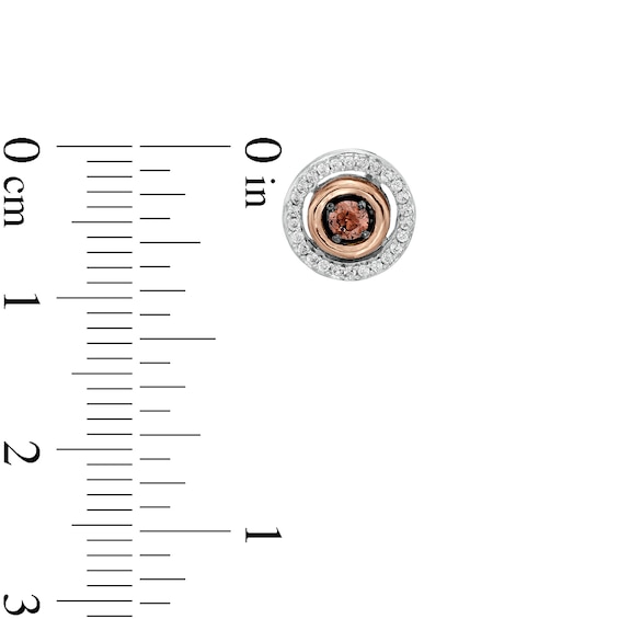 1/2 CT. T.w. Champagne Diamond Frame Pendant and Stud Earrings Set in Sterling Silver and 10K Rose Gold