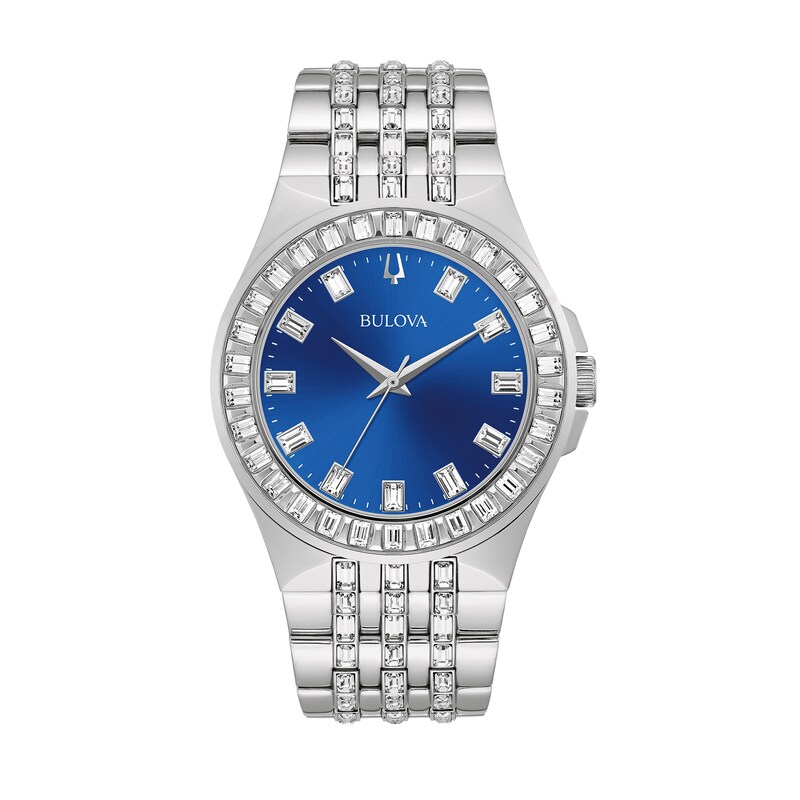 Main Image 1 of Men's Bulova Phantom Baguette Crystal Accent Watch with Blue Dial (Model: 96A254)