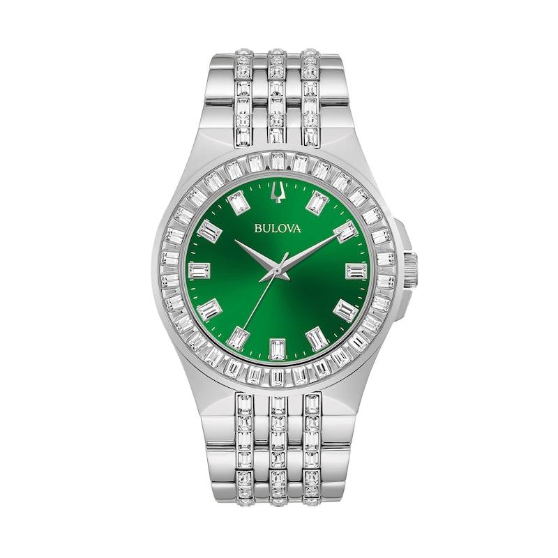 Main Image 1 of Men's Bulova Phantom Baguette Crystal Accent Watch with Green Dial (Model: 96A253)